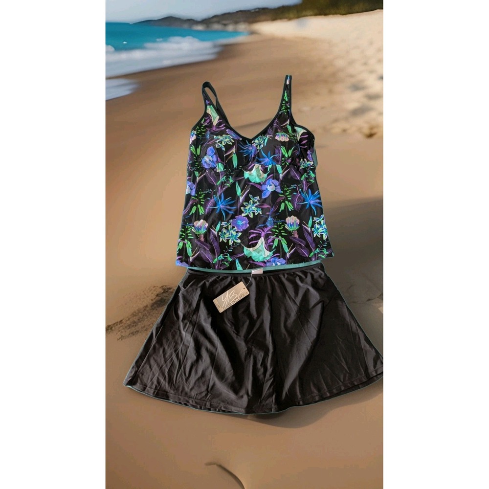 Your Best Look Tankini Top & Skirt 2 PC Swimsuit Womens Size 24 Tropical Floral